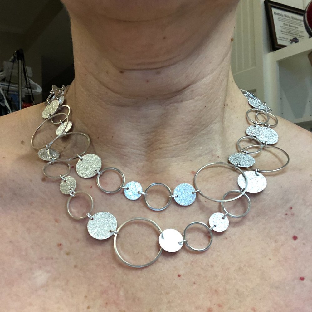 Ann Taylor Silver Plated 2-Strand/Layered Ring/Circle Necklace Jewelry